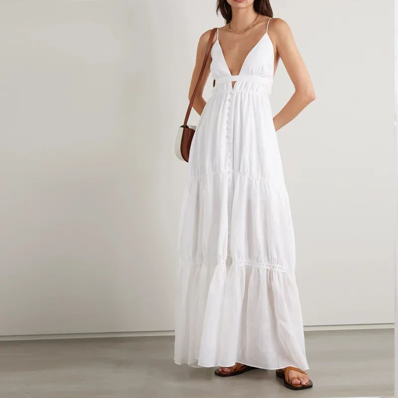 Why are more and more buyers choosing Casual Long Layered V Neck Halter Dress?