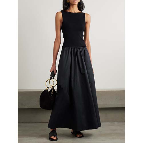 Hepburn Style Ribbed Knit Sleeveless Maxi Dress