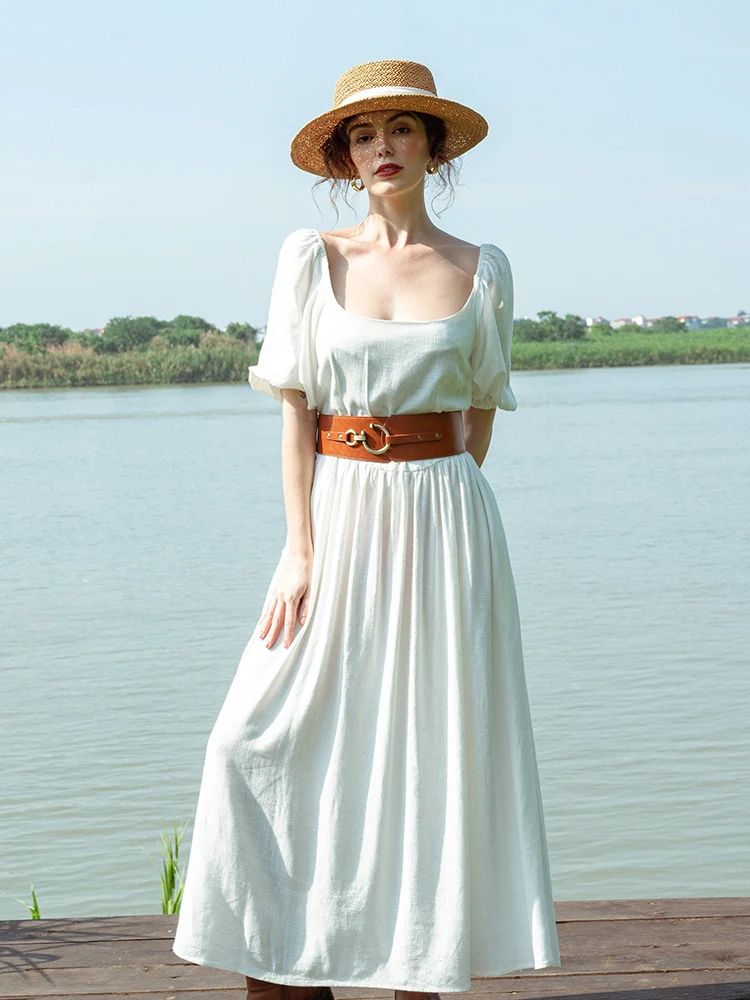 Ruffle Cotton Linen Blend Midi Dress