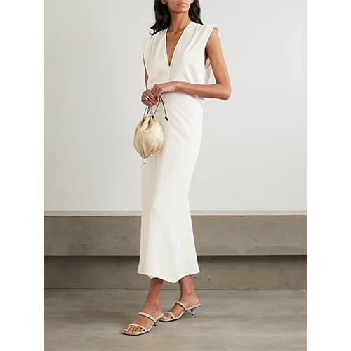 Tailored Ivory Sleeveless Deep V Midi Dress