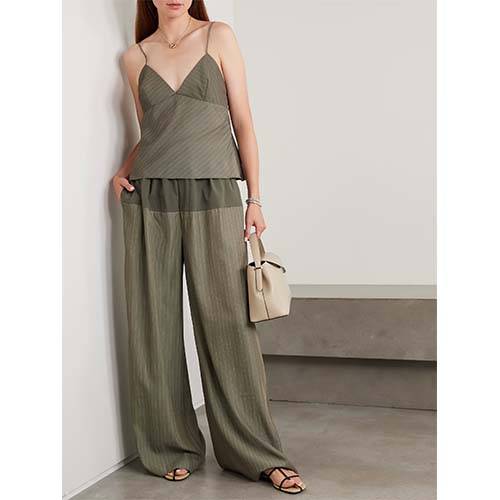 Tailored Olive Pinstripe Cami & Wide-Leg Pants Set